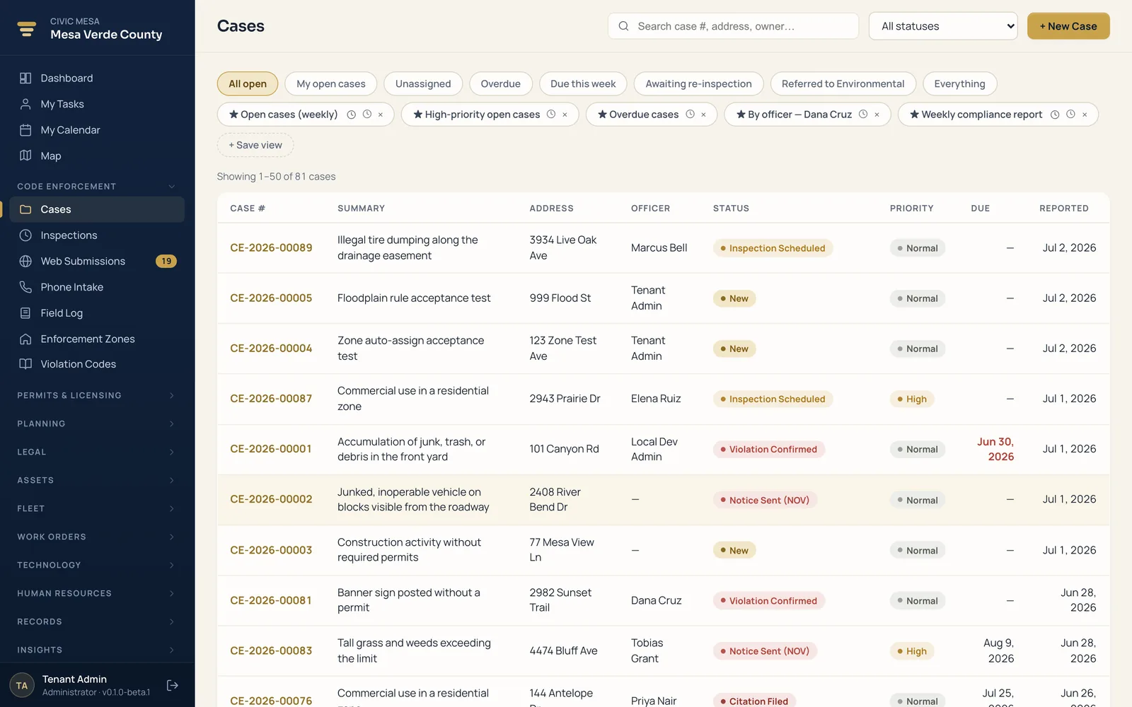Code Enforcement case list