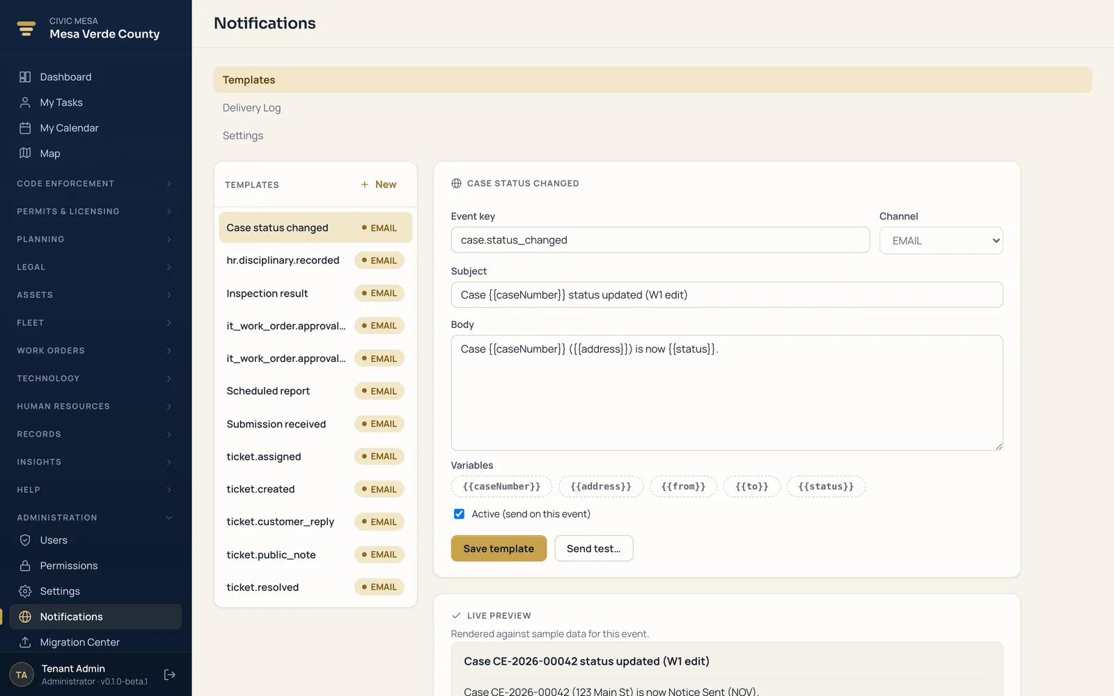Civic Mesa notifications